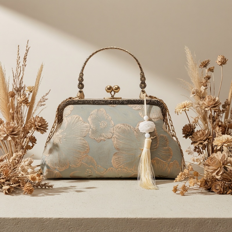 Embroidery Removal - Vintage Floral Embroidery Kiss Lock Tote