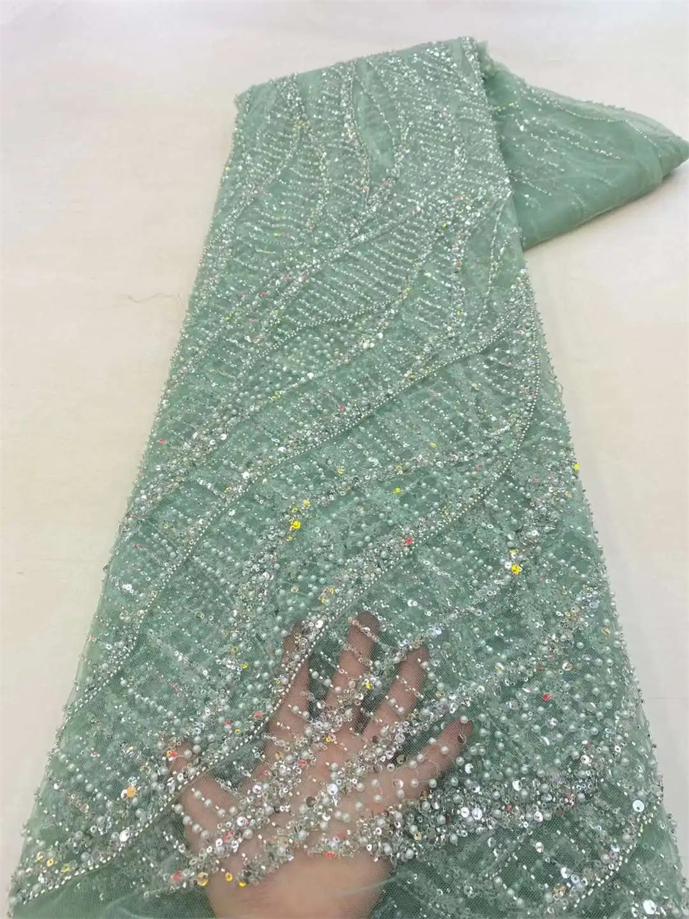 Embroidery Gradient - African Sequins Beaded Groom Lace Fabric