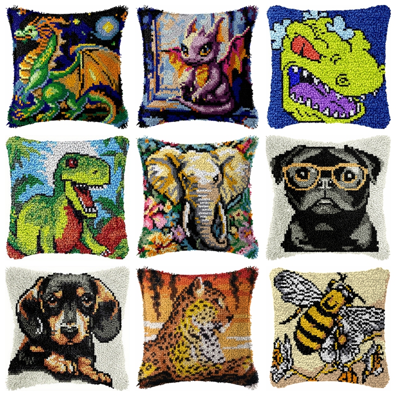 Embroidery Sheet - Dinosaur Latch Hook Pillow Kit DIY