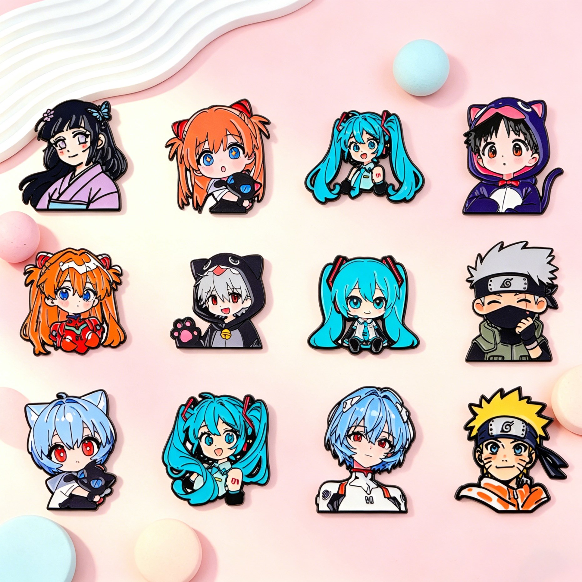 Embroidery Illustration - Cute Boys Girls Enamel Pins Anime