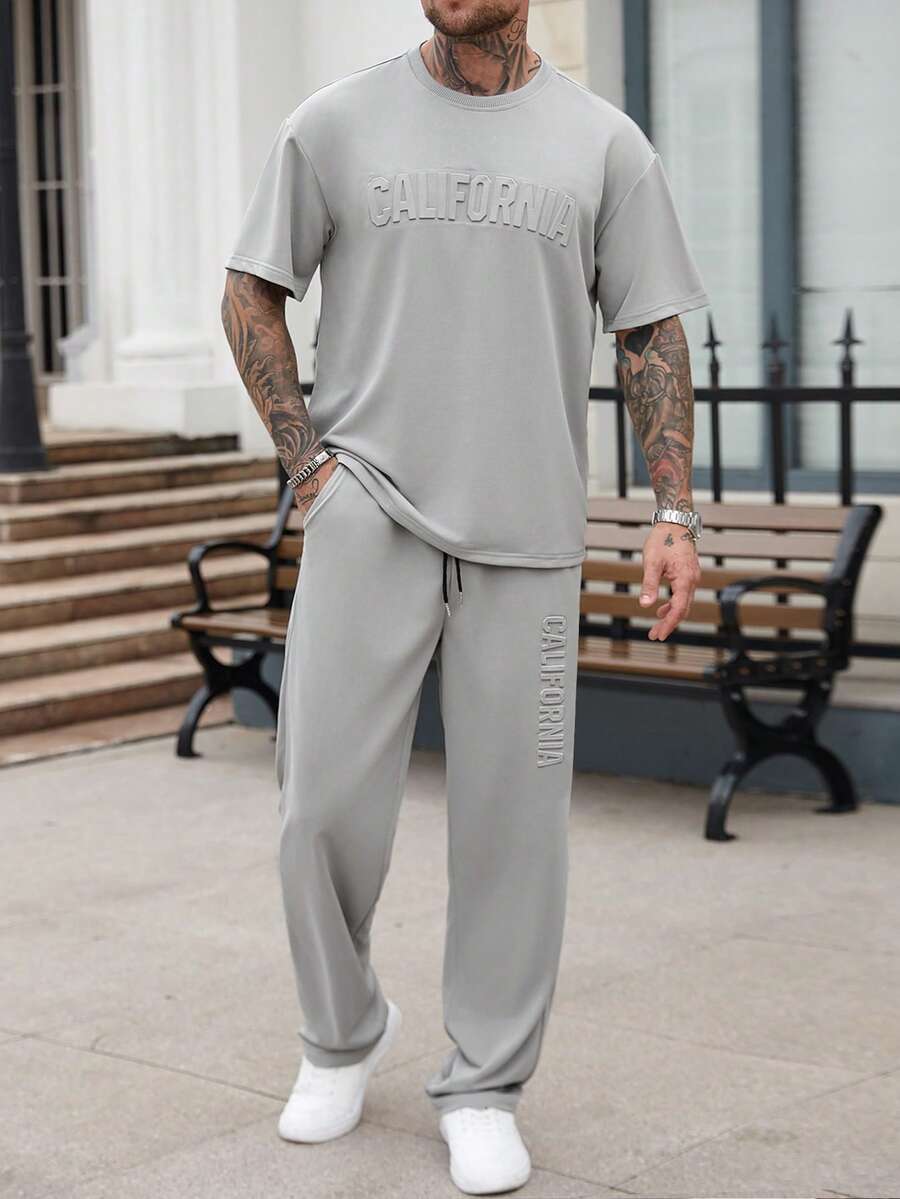 Embroidery Cotton Shirt - Mens Casual Solid Color Letter Embossed
