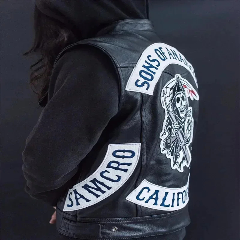 Embroidery Jacket - 3.a;6\m/Leather Men Motorcycle Cosplay Costume Sleeveless