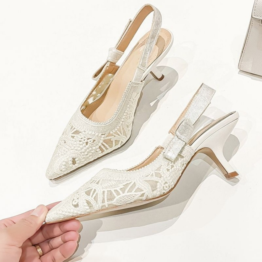 Embroidery Wedding - Genuine Leather High Heel Sandals Fabric