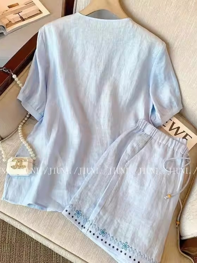 Vintage Ethnic Blue 2CPS Set F – Embroidery Cotton Shirt recenzja i cena