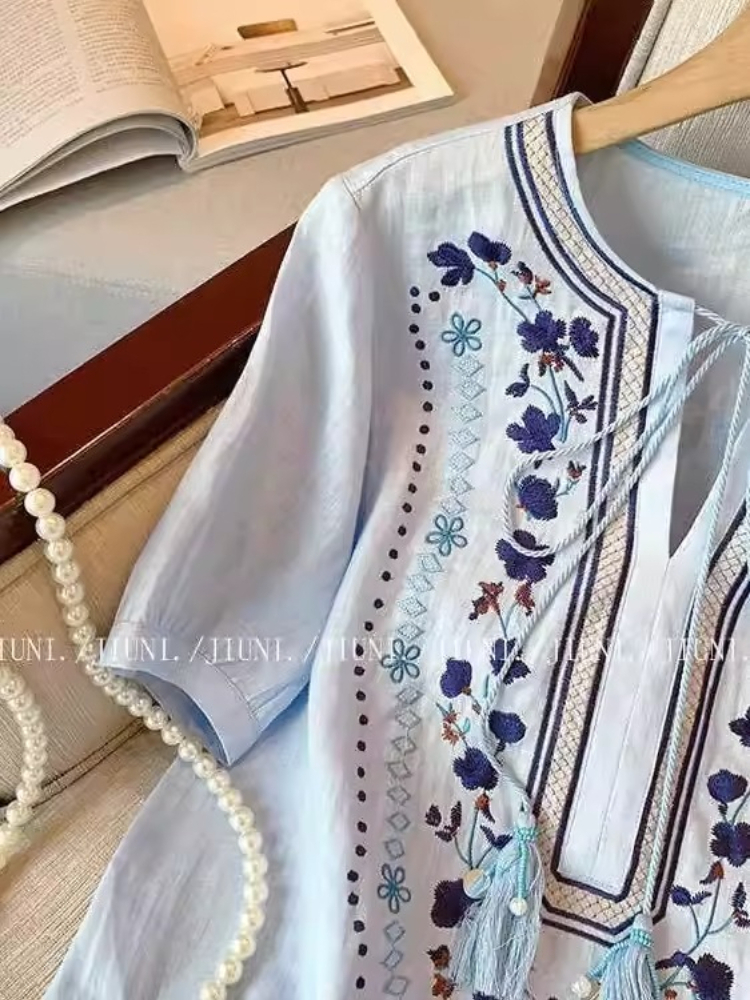Vintage Ethnic Blue 2CPS Set F – Embroidery Cotton Shirt recenzja i cena