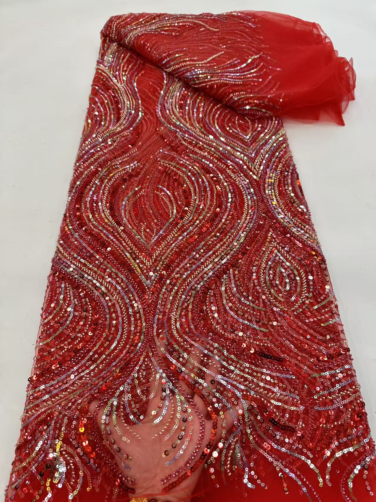 Luxury Red African Beaded Mesh – Embroidery Gradient recenzja i cena