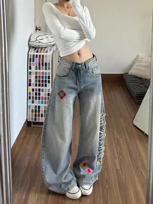 Retro High Waist Wide Leg Deni – Embroidery Ai recenzja i cena