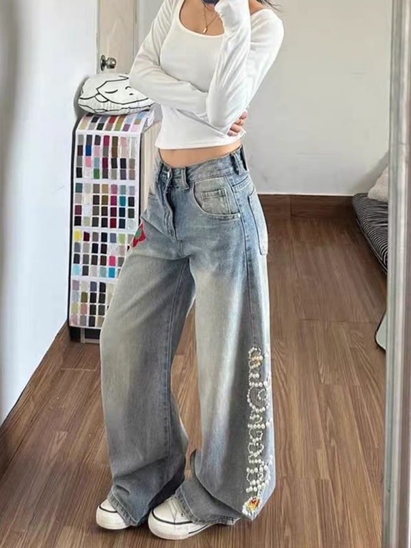 Retro High Waist Wide Leg Deni – Embroidery Ai recenzja i cena