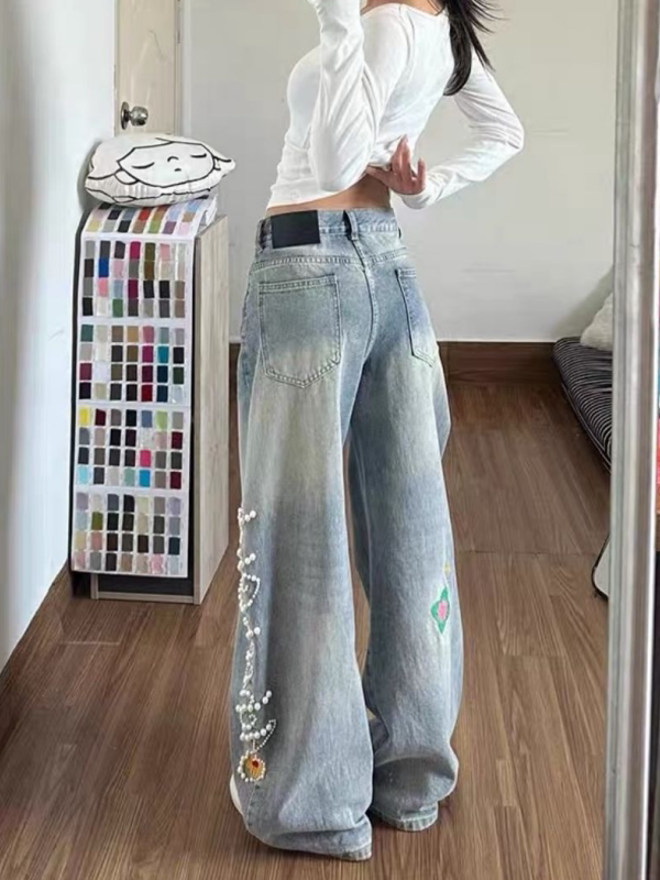Retro High Waist Wide Leg Deni – Embroidery Ai recenzja i cena