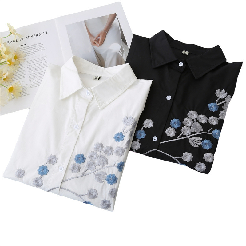 Women Plus Size Long Sleeve Co – Embroidery Cotton Shirt recenzja i cena