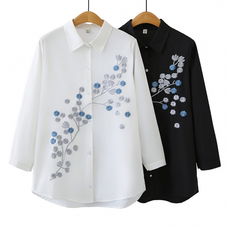 Women Plus Size Long Sleeve Co – Embroidery Cotton Shirt recenzja i cena