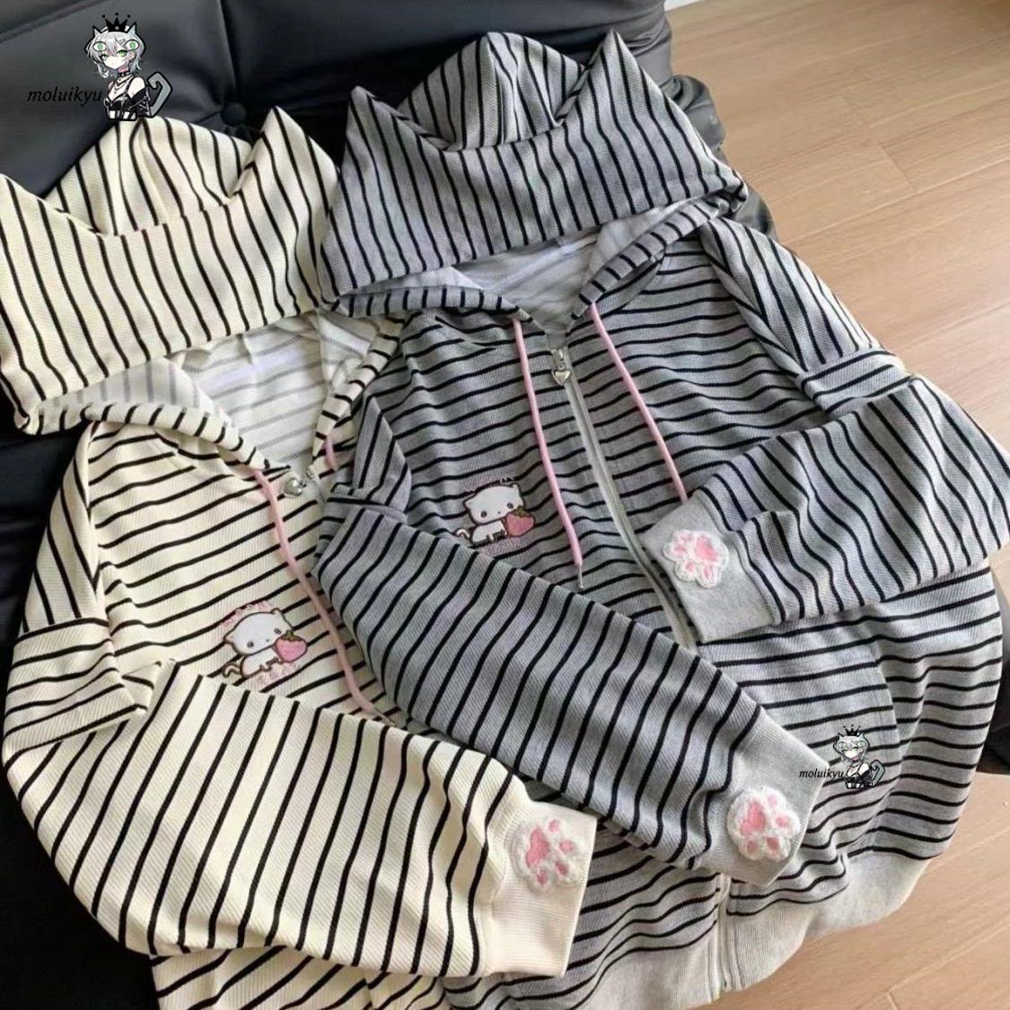Y2K Women Striped Zip Up Jacke – Embroidery Jacket recenzja i cena