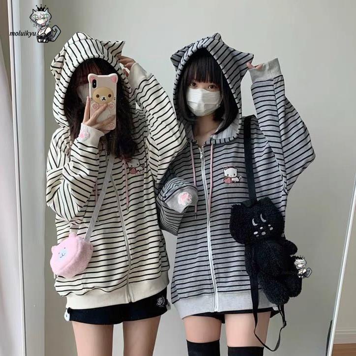 Y2K Women Striped Zip Up Jacke – Embroidery Jacket recenzja i cena