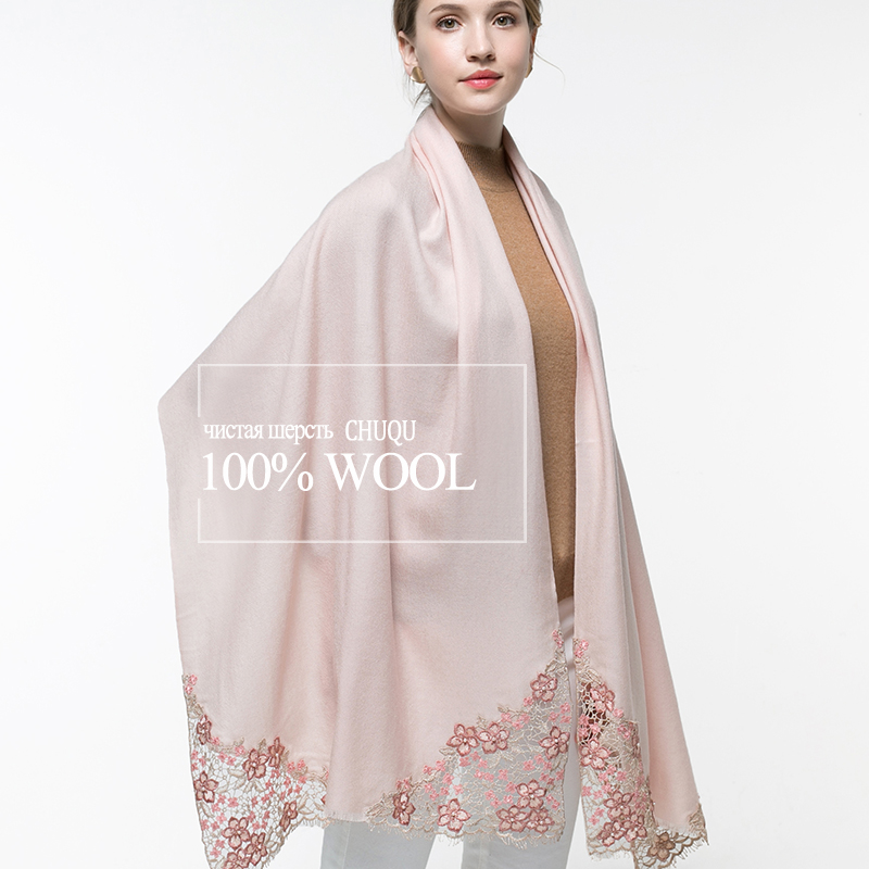 100% Real Wool Pink Scarf Wome – Embroidery Pashmina recenzja i cena