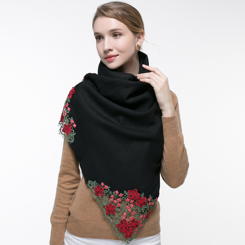 100% Real Wool Pink Scarf Wome – Embroidery Pashmina recenzja i cena
