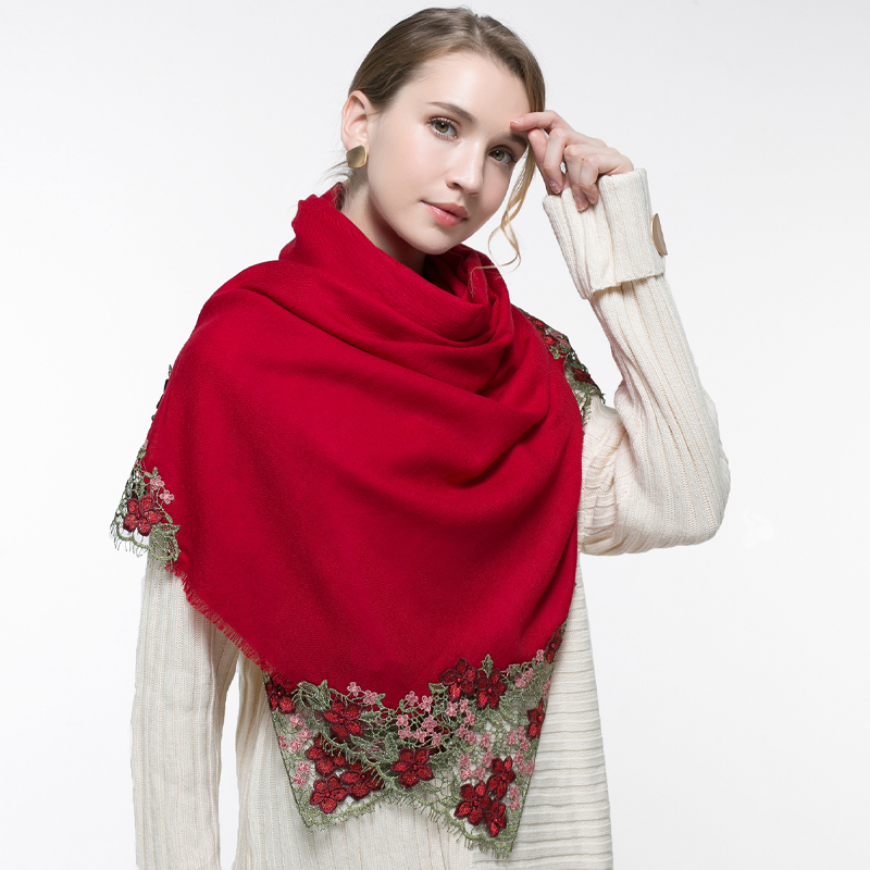 100% Real Wool Pink Scarf Wome – Embroidery Pashmina recenzja i cena