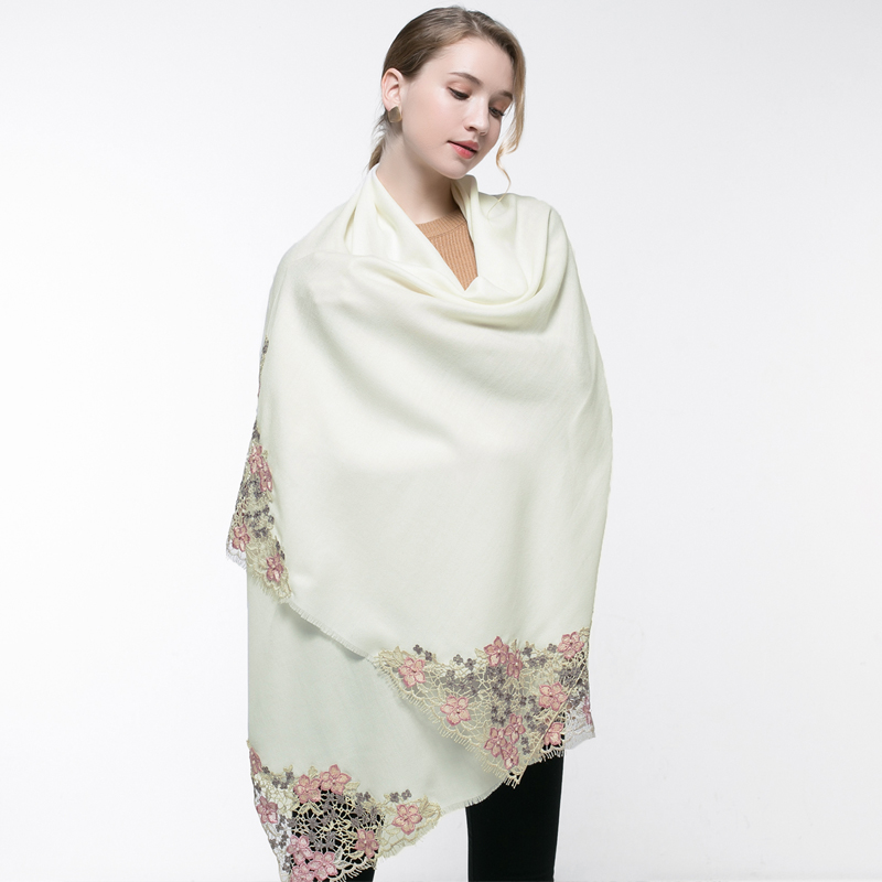 100% Real Wool Pink Scarf Wome – Embroidery Pashmina recenzja i cena