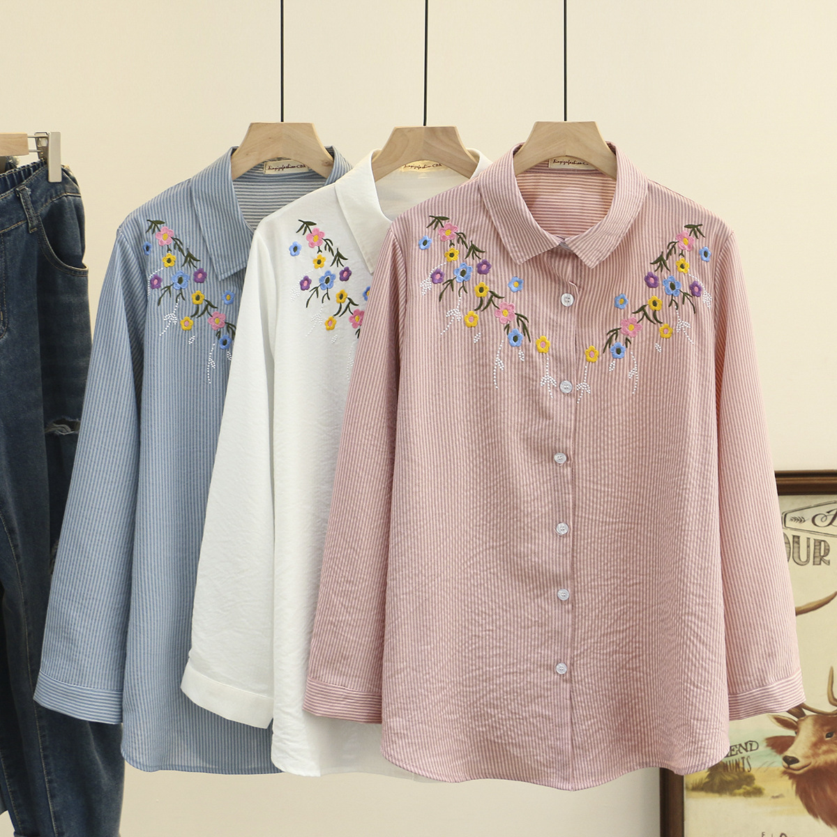 4XL Plus Size Shirts Women Spr – Embroidery Cotton Shirt recenzja i cena