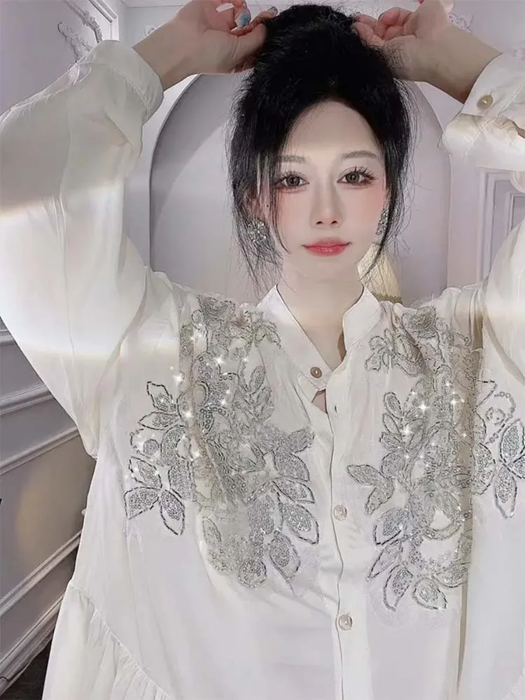 Transparent Flowers Embroidery – Embroidery Cotton Shirt recenzja i cena
