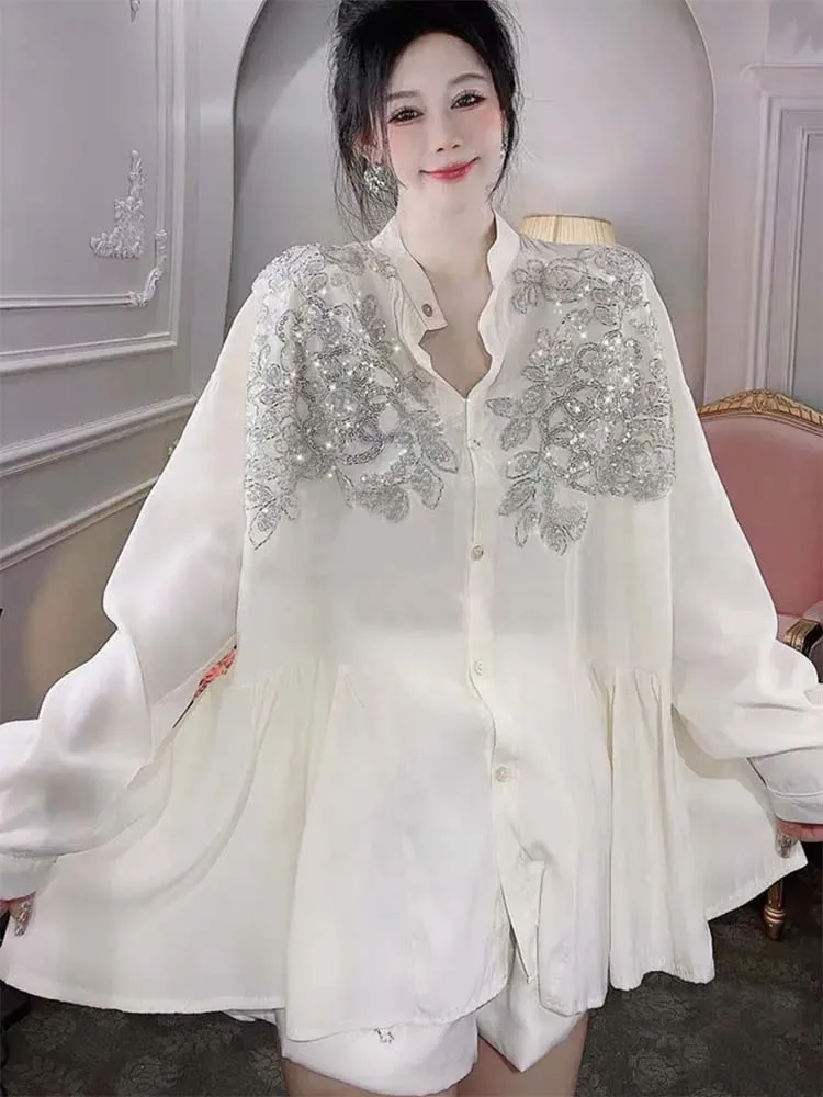 Transparent Flowers Embroidery – Embroidery Cotton Shirt recenzja i cena