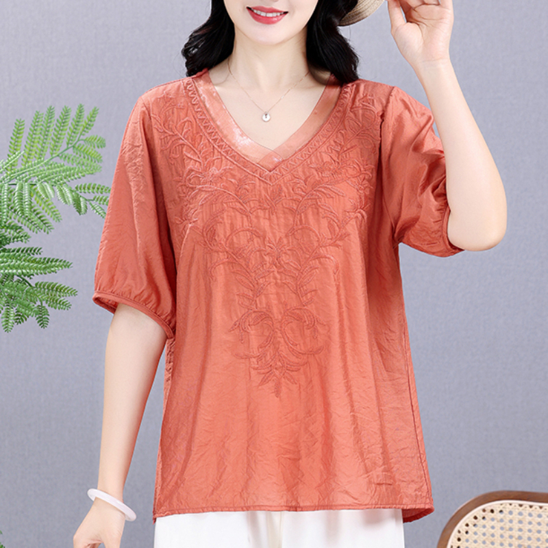 Summer Elastic Tee Shirt Solid – Embroidery Cotton Shirt recenzja i cena
