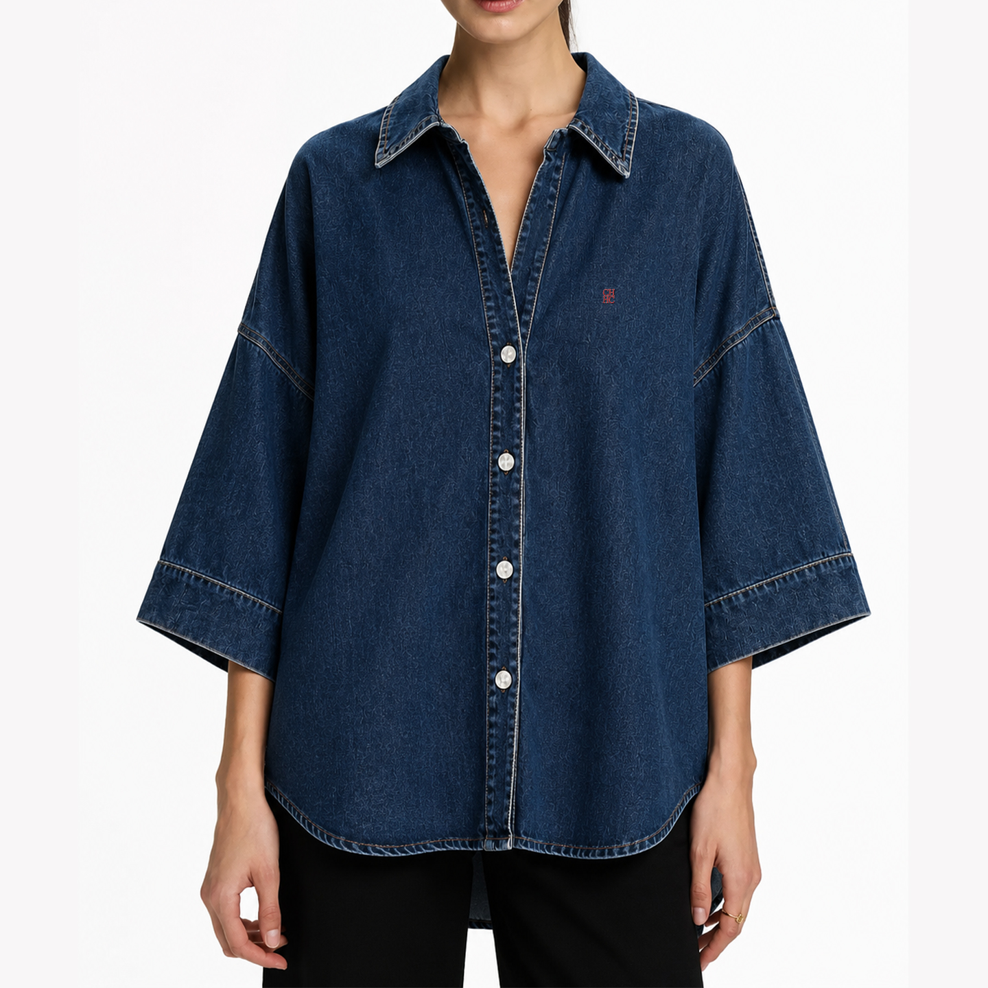 CH Letter Embroidered Solid Co – Embroidery Cotton Shirt recenzja i cena
