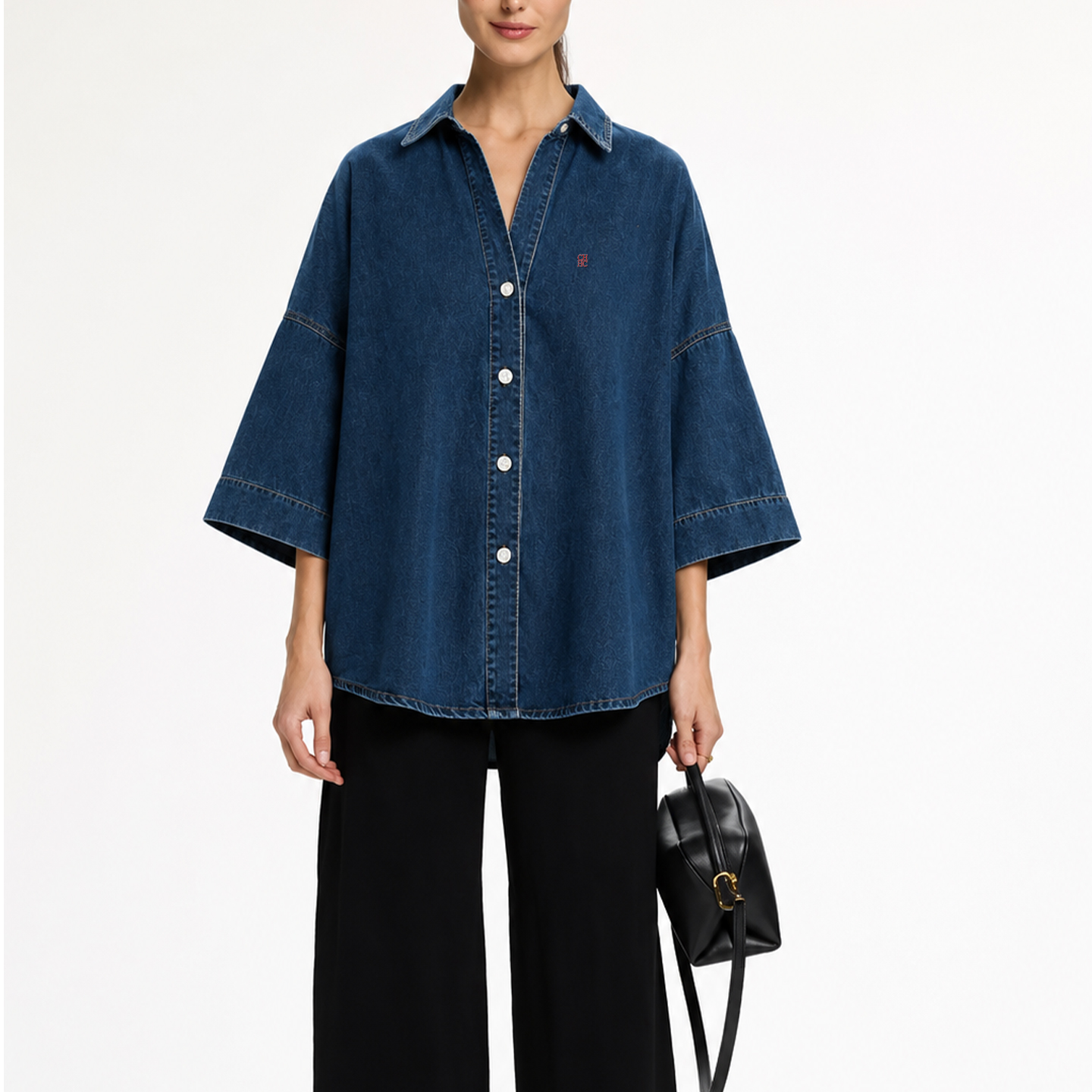CH Letter Embroidered Solid Co – Embroidery Cotton Shirt recenzja i cena